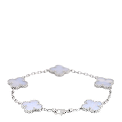 Van Cleef & Arpels 18K White Gold Chalcedony 5 Motifs Vintage Alhambra Bracelet 2 of 4