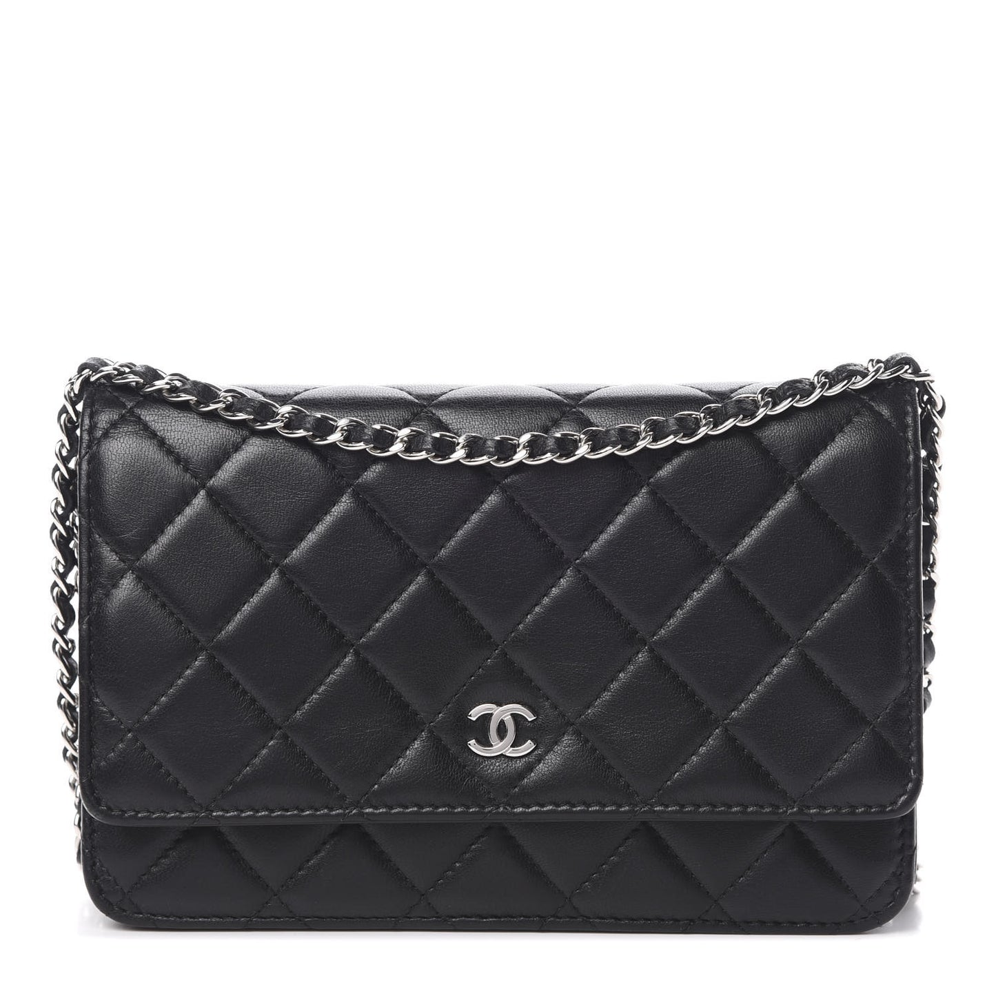 Lambskin Quilted Wallet On Chain WOC Black