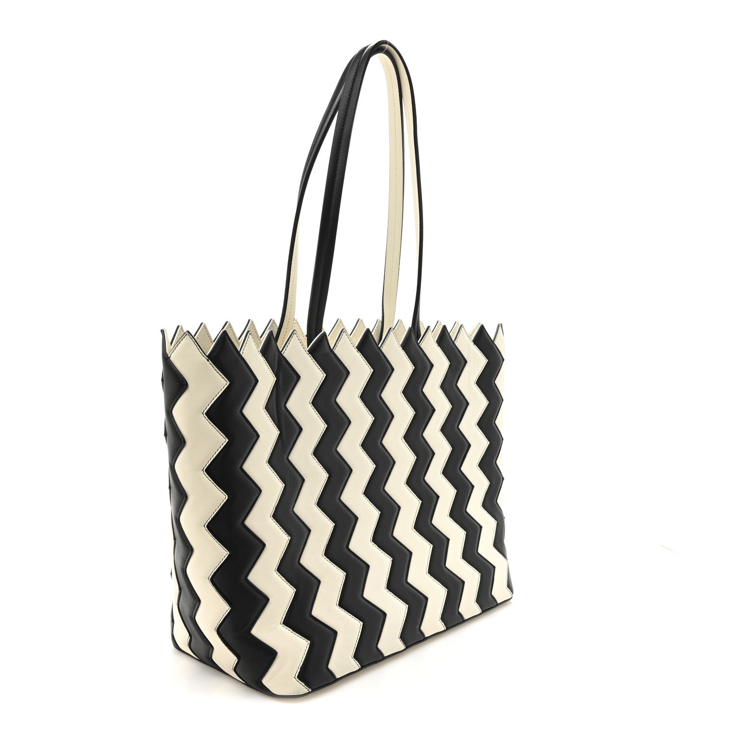 Salvatore Ferragamo Calfskin ZigZag Tote Black White 3 of 14