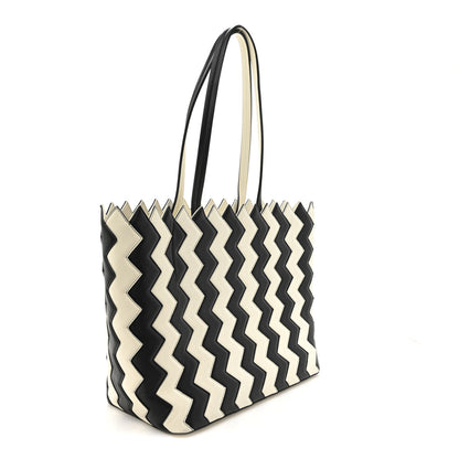 Salvatore Ferragamo Calfskin ZigZag Tote Black White 3 of 14