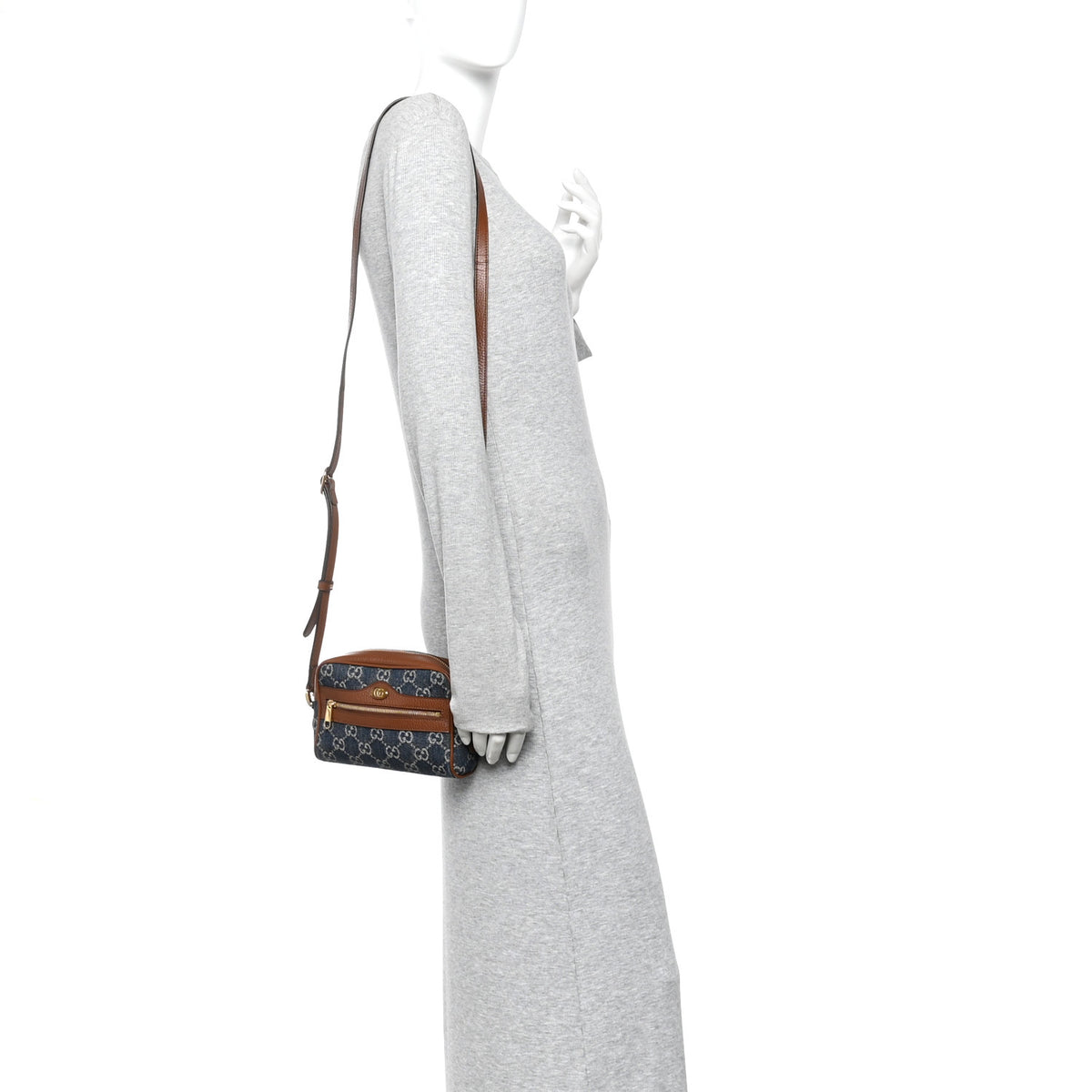 Gucci New Denim GG Monogram Dollar Calfskin Mini Ophidia Shoulder 