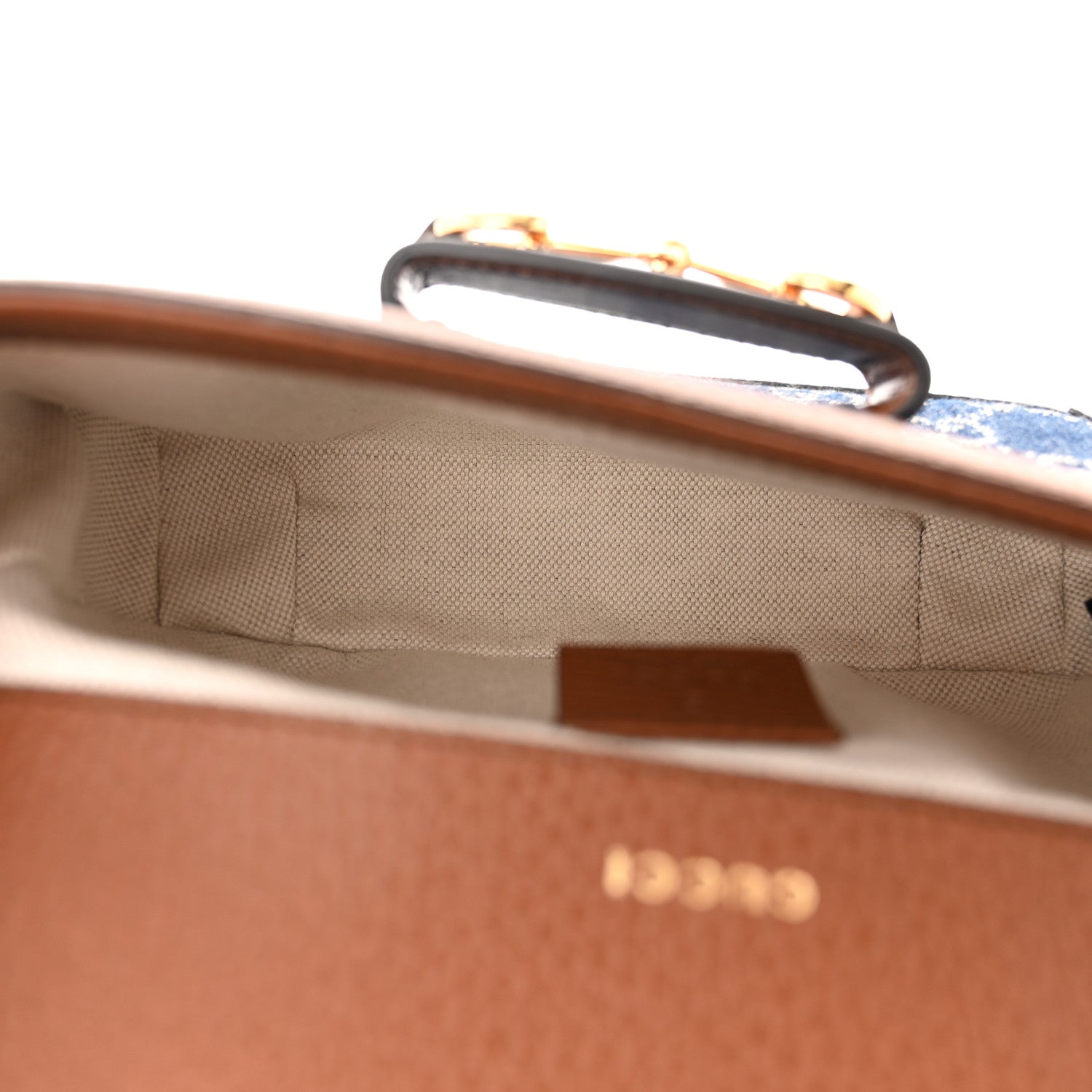 Gucci New Denim GG Monogram Dollar Calfskin Web Mini Horsebit 1955 Shoulder Bag Blue Tea Cuir Epilog 5 of 10