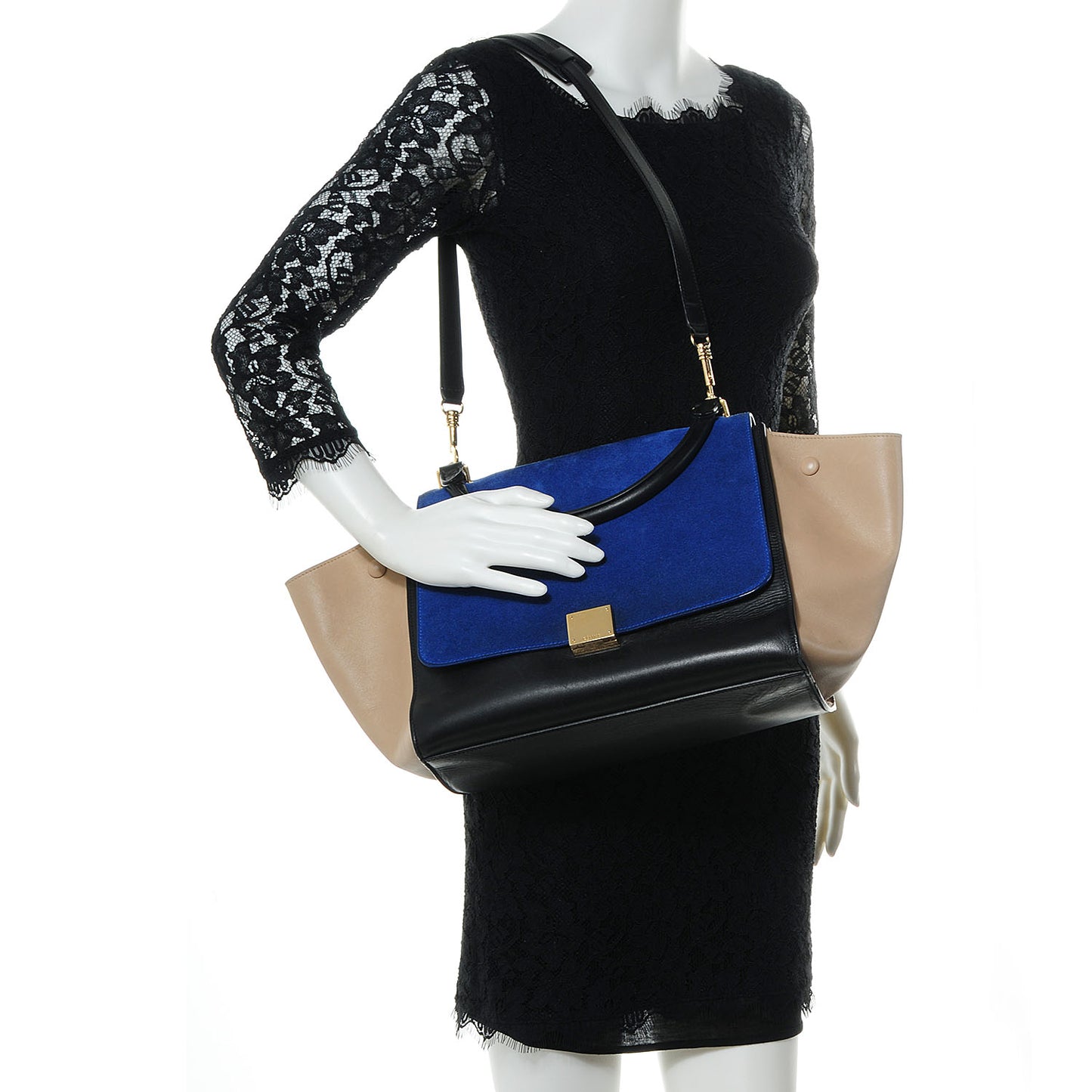 Calfskin and Suede Small Trapeze Tri-Color Royal Blue