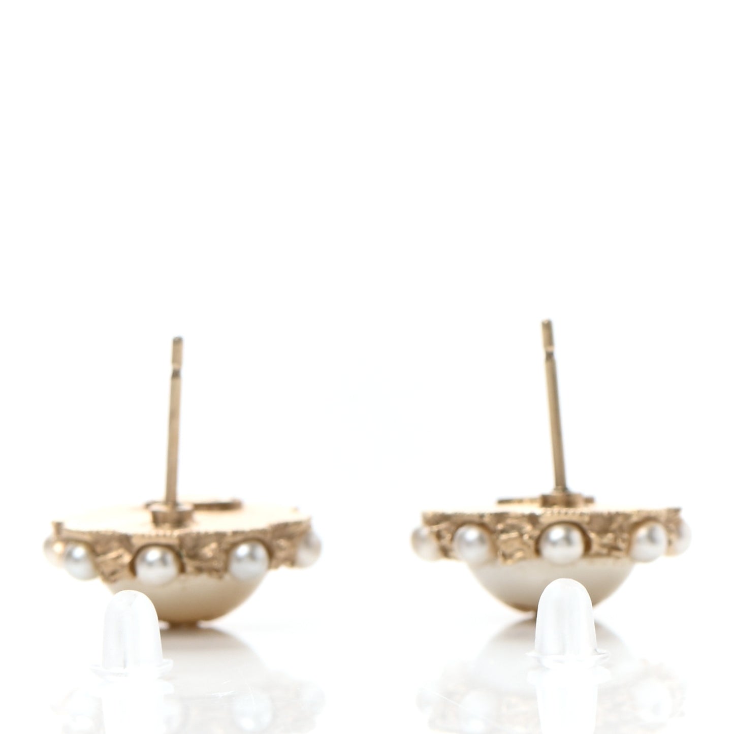 Pearl CC Round Earrings Light Gold