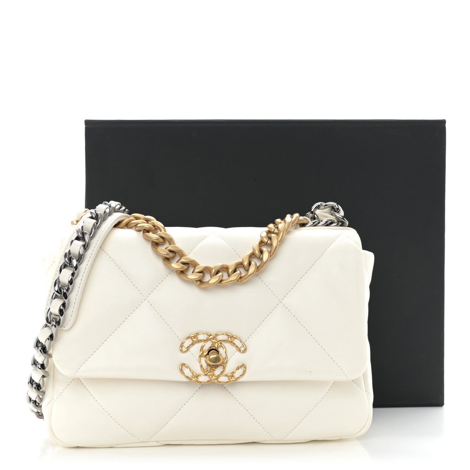 Chanel Goatskin Quilted Medium Chanel 19 Flap White 12 of 12