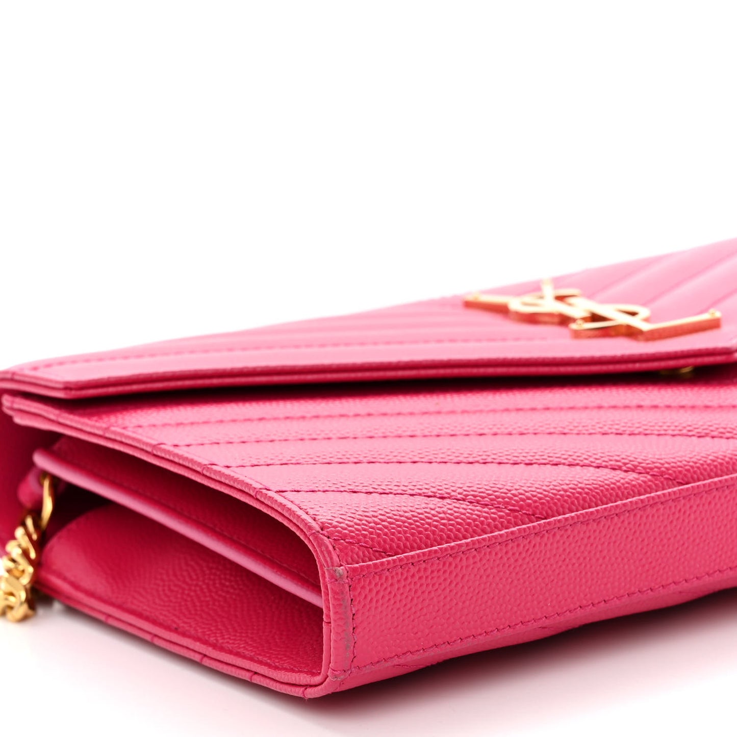 Grain De Poudre Matelasse Chevron Monogram Chain Wallet Lipstick Fuchsia