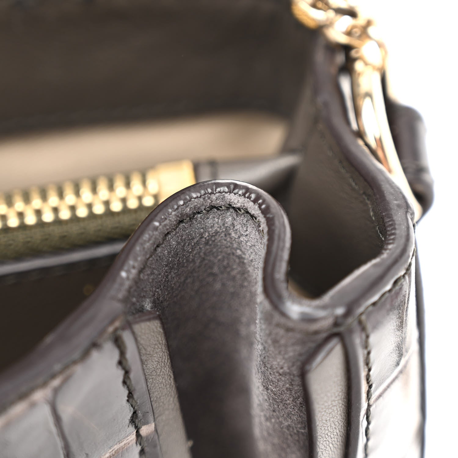 Chloe Calfskin Crocodile Embossed Small Faye Day Shoulder Bag Profound Brown 10 of 10