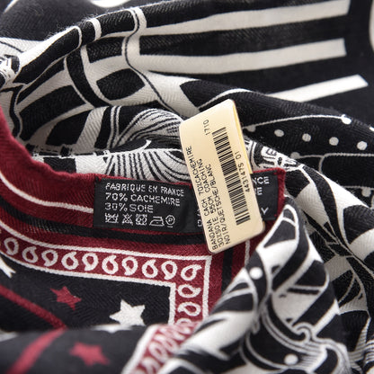 Hermes Cashmere Silk Coaching Bandana Scarf 55 Black Quetsche White 4 of 5