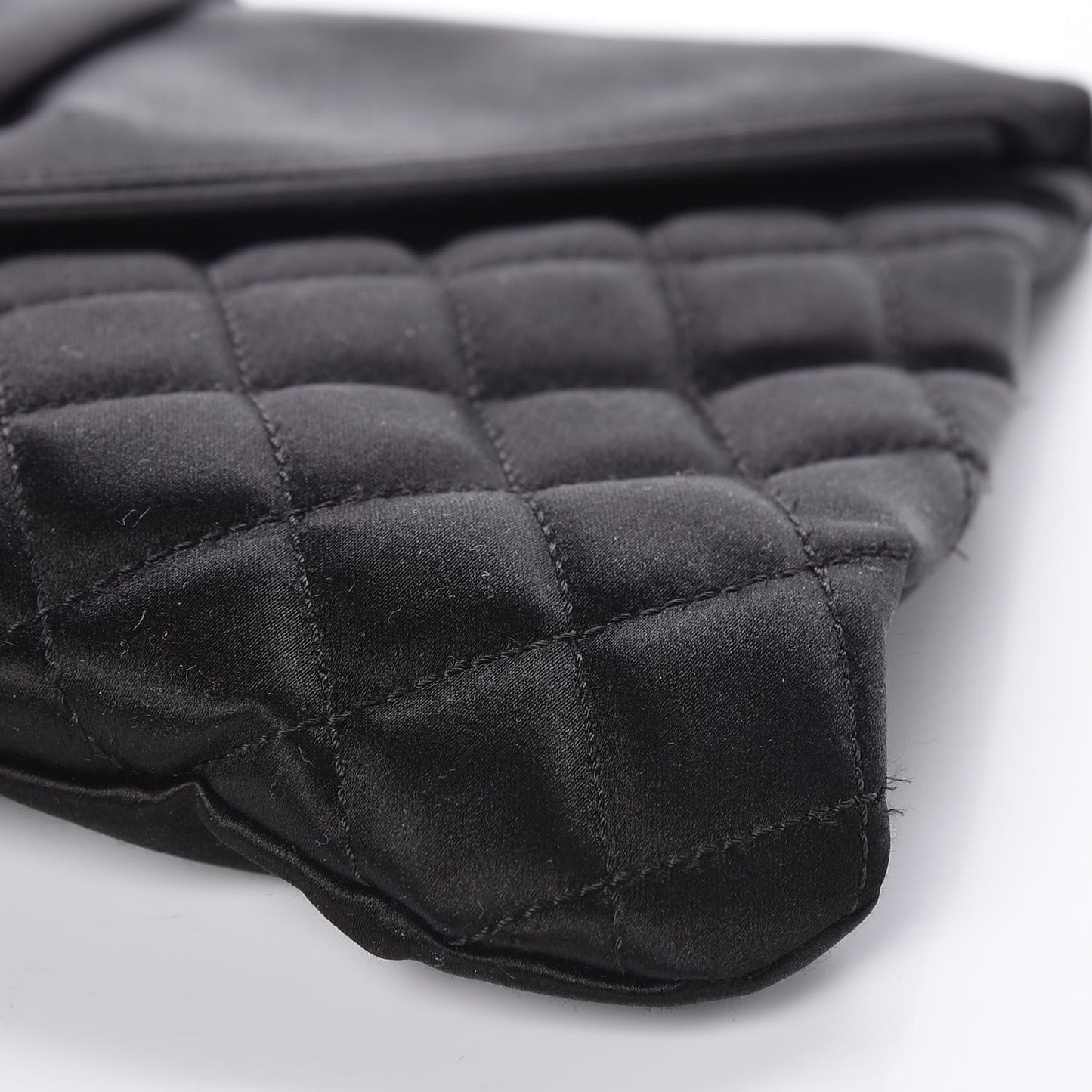 Satin Quilted Flap Clutch Black