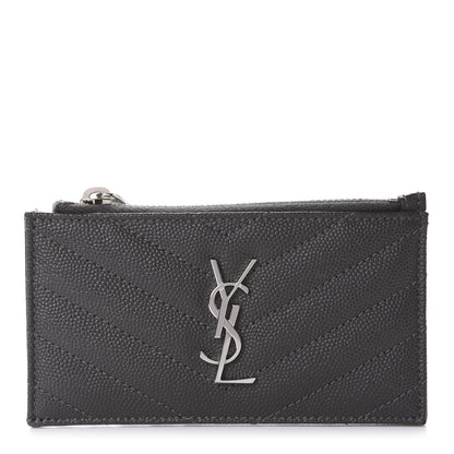 Saint Laurent Grain De Poudre Matelasse Chevron Monogram Fragments Zippered Card Case Coal 1 of 8