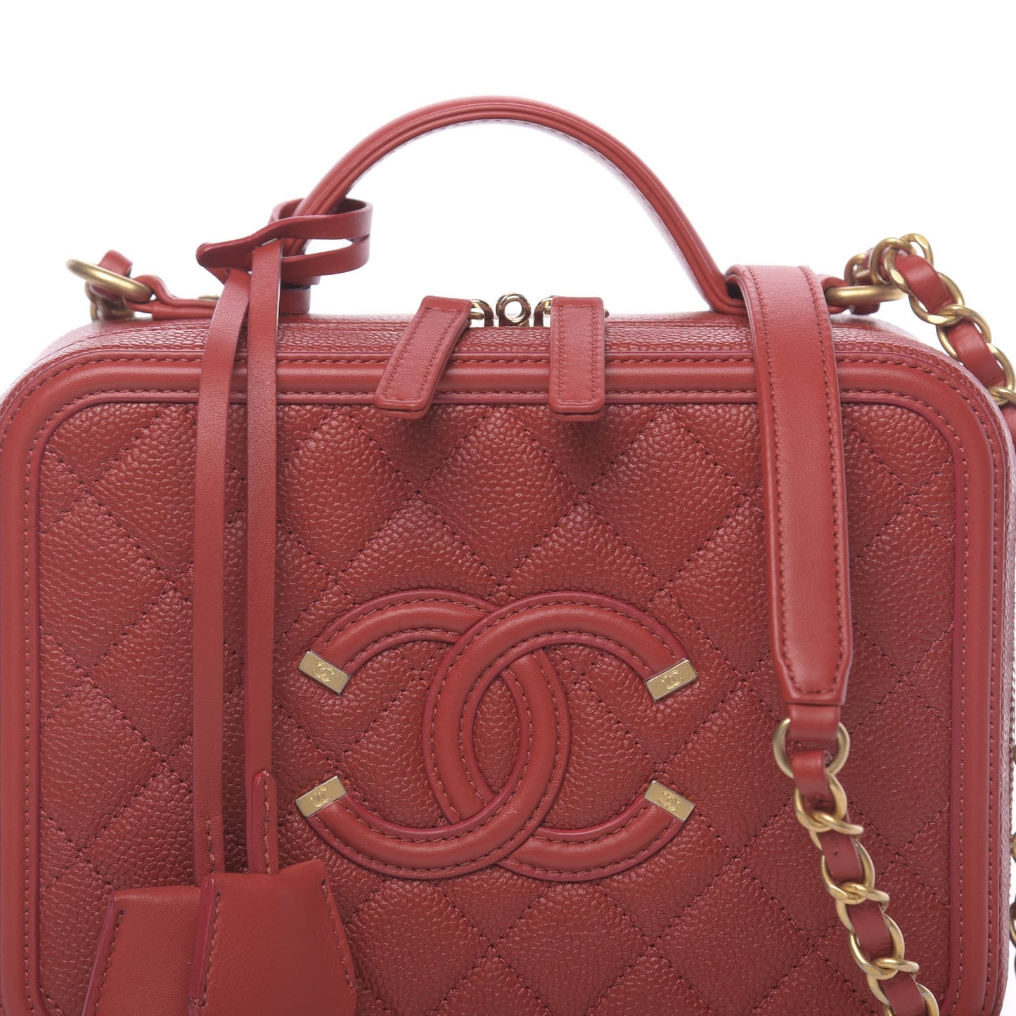 Caviar Quilted Medium CC Filigree Vanity Case Red
