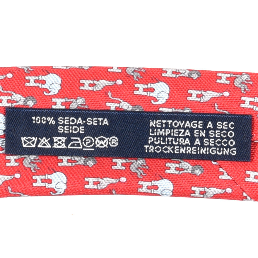 Silk Printed Mens Circ'H Twillbi Neck Tie Rouge Gris Moyen Ciel