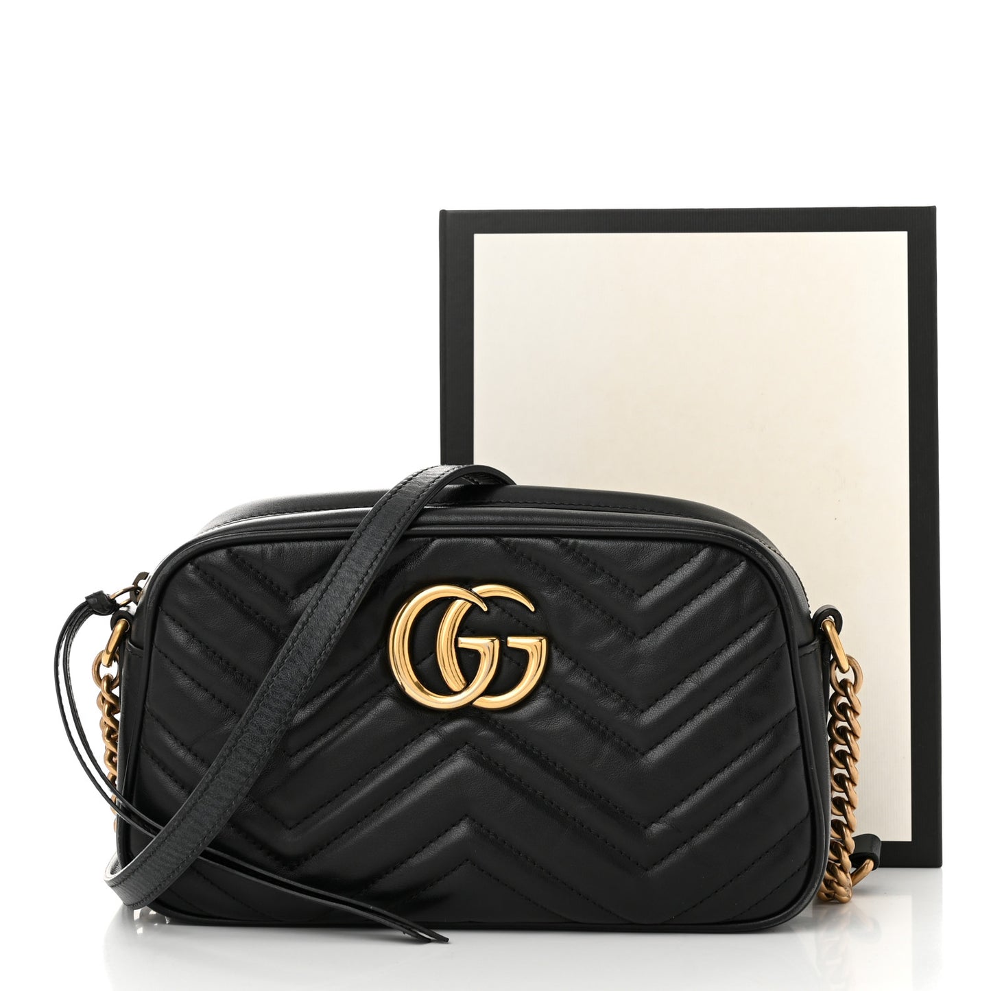 Calfskin Matelasse Small GG Marmont Chain Shoulder Bag Black