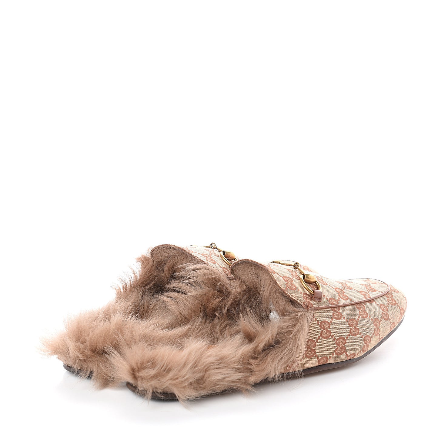 GG Monogram Fur Mens Princetown Slippers 10 Beige Ruggine Rust