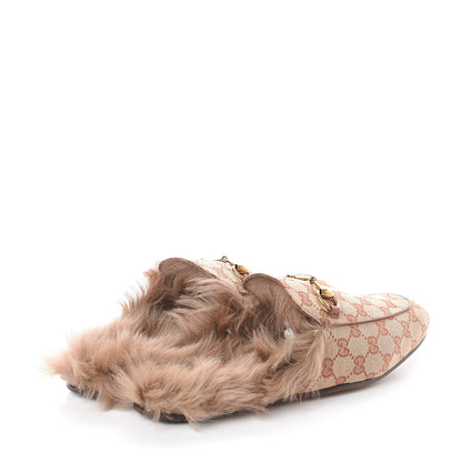 Gucci GG Monogram Fur Mens Princetown Slippers 10 Beige Ruggine Rust 4 of 7