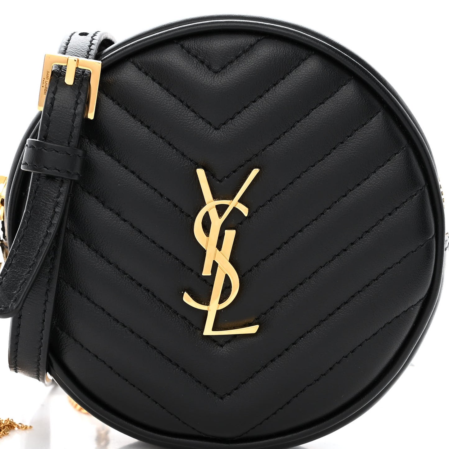 Calfskin Matelasse Chevron Quilted Baby Round Vinyle Belt Bag Black