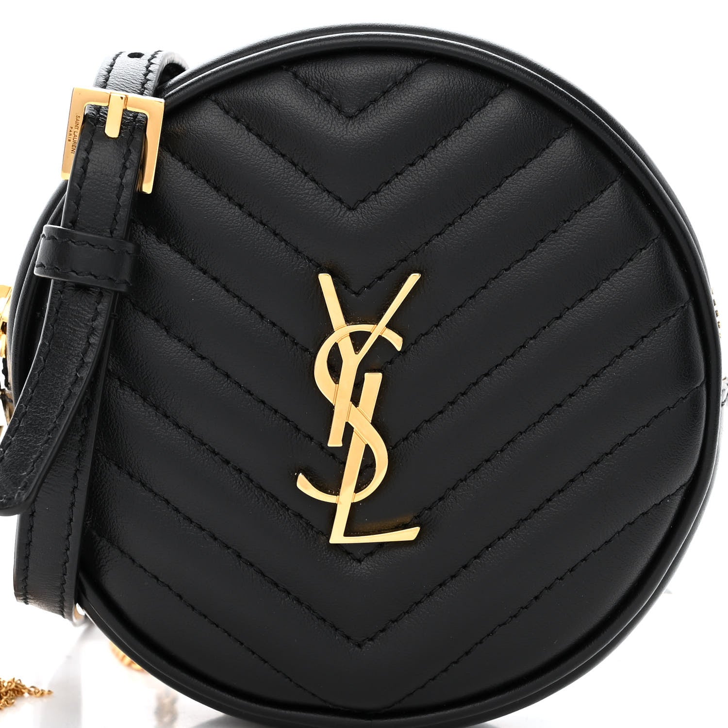 Saint Laurent Calfskin Matelasse Chevron Quilted Baby Round Vinyle Belt Bag Black 8 of 10