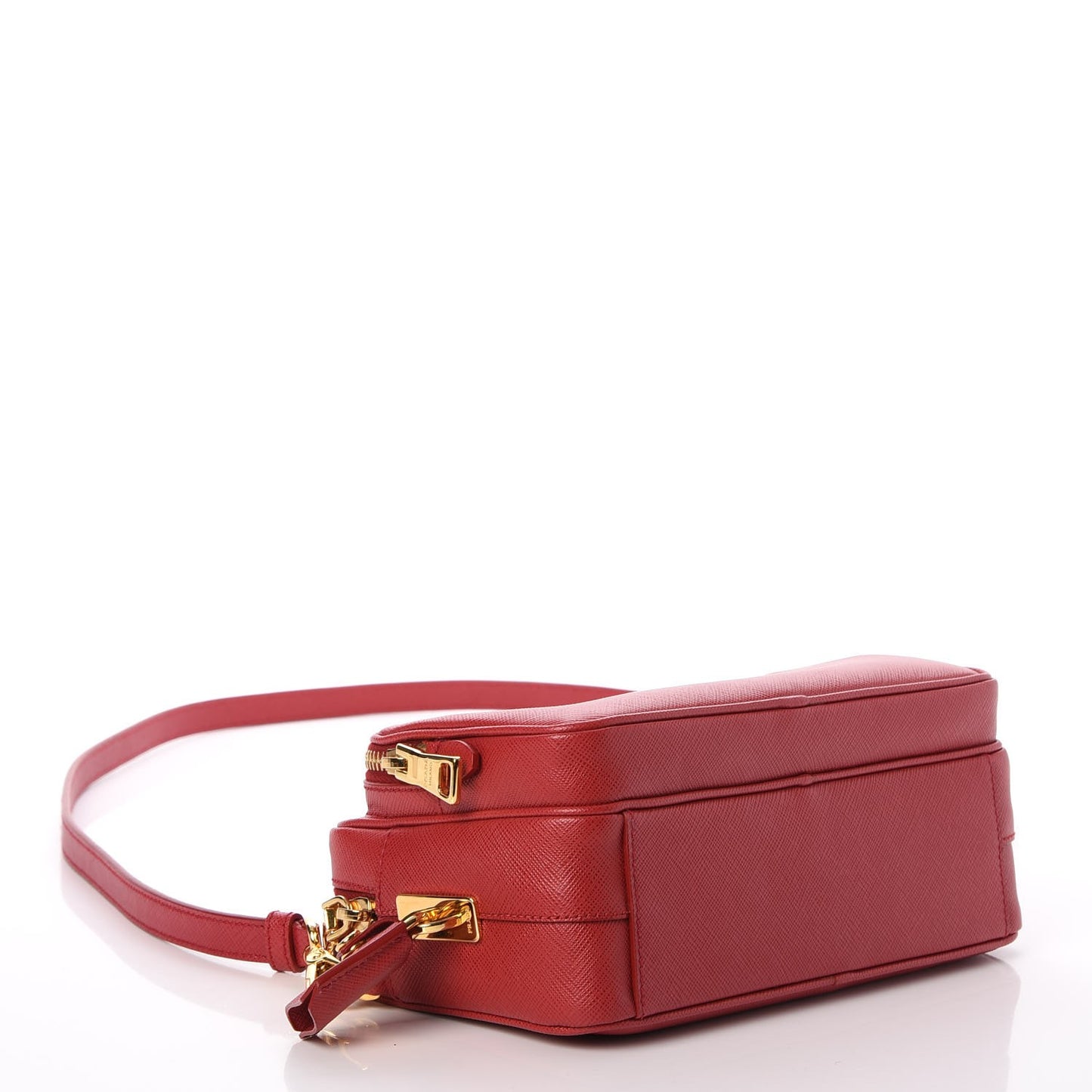Saffiano Lux Double Zip Crossbody Bag Fuoco