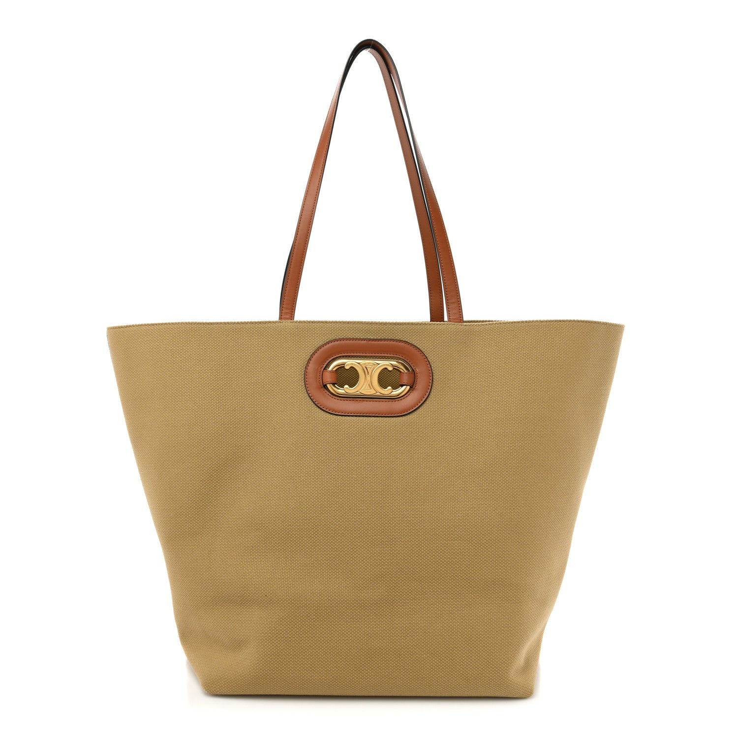 Celine Canvas Calfskin Cuir Triomphe Tote Natural 1 of 9