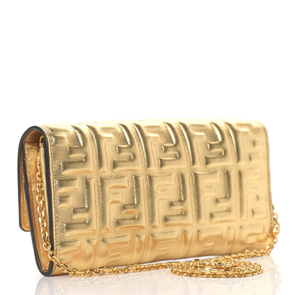 Fendi Vitello Catalan Mirror FF 1974 Embossed Continental Wallet on Chain Gold 3 of 9
