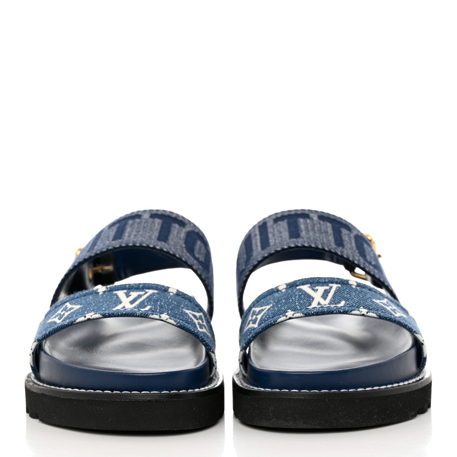 Louis Vuitton Monogram Denim Paseo Flat Comfort Sandals 37 Navy Blue 2 of 10