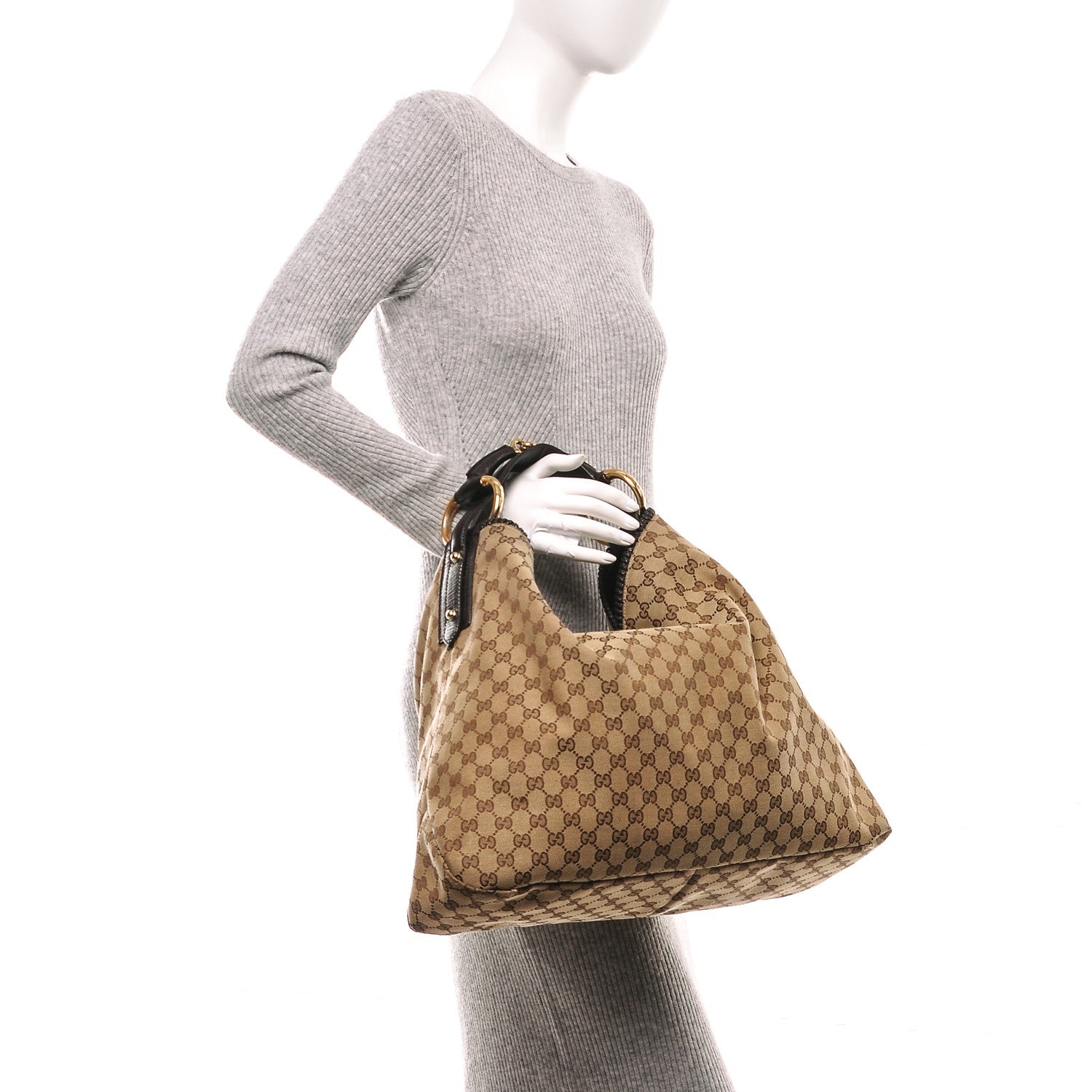 Gucci Monogram Large Horsebit Chain Hobo Dark Brown 2 of 7