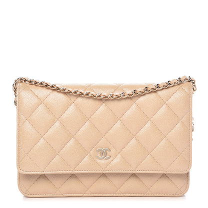Chanel Iridescent Caviar Quilted Wallet On Chain WOC Beige 1 of 15