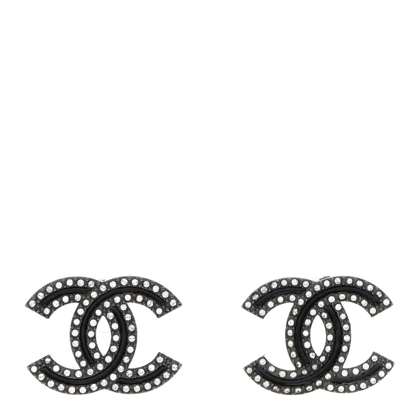Enamel Crystal CC Earrings Black Silver