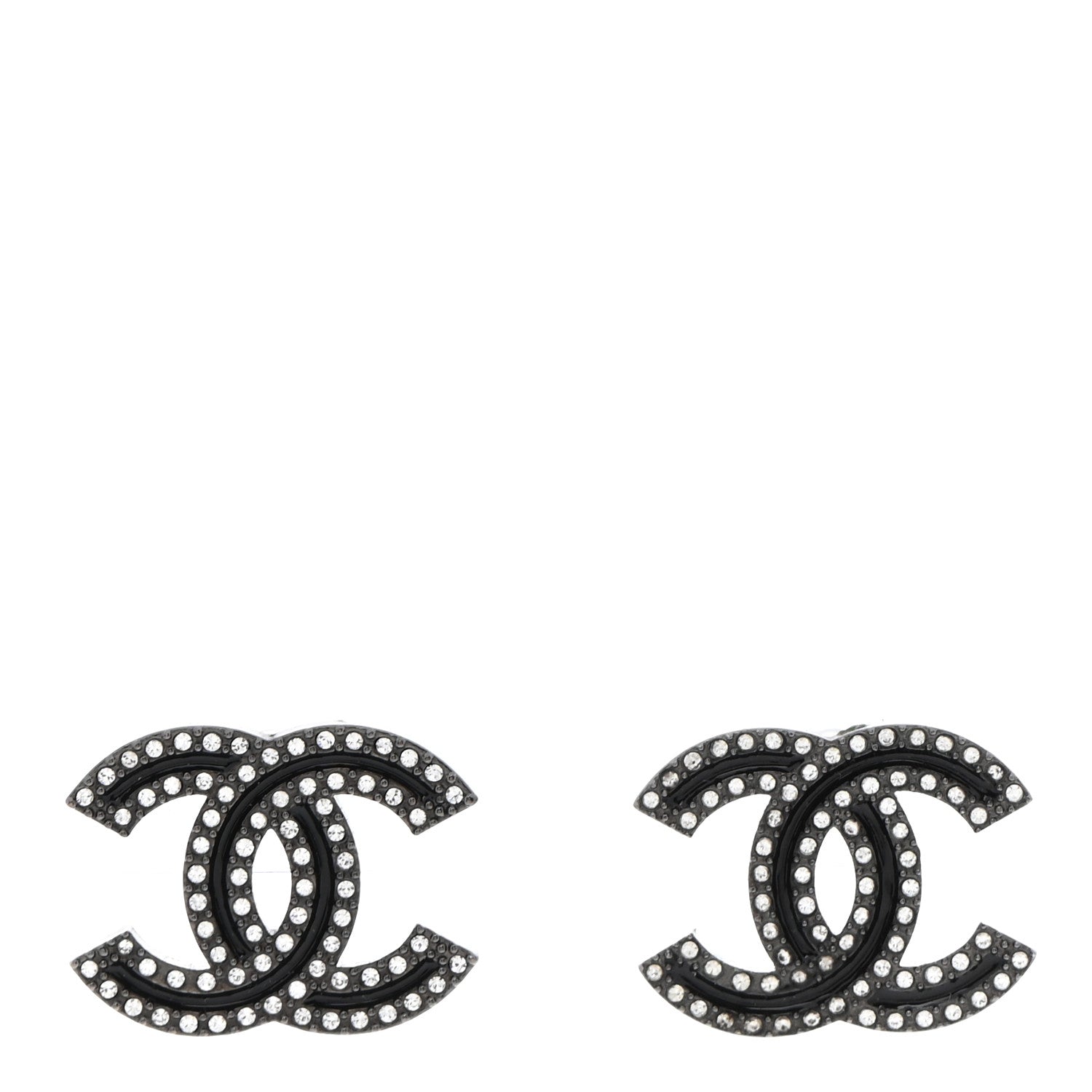 Chanel Enamel Crystal CC Earrings Black Silver 1 of 5