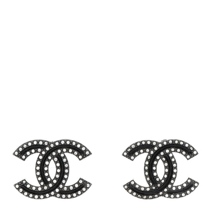 Chanel Enamel Crystal CC Earrings Black Silver 1 of 5