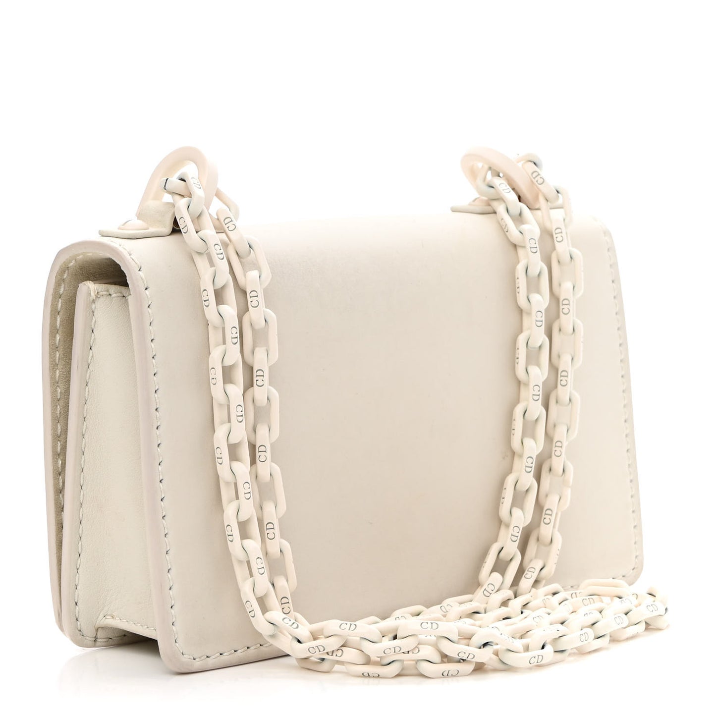 Ultra Matte Calfskin Mini J'Adior Chain Flap Bag White