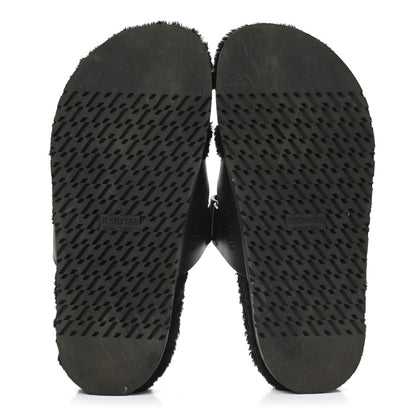 Hermes Calfskin Woolskin Womens Chypre Sandals 38 Black 5 of 13