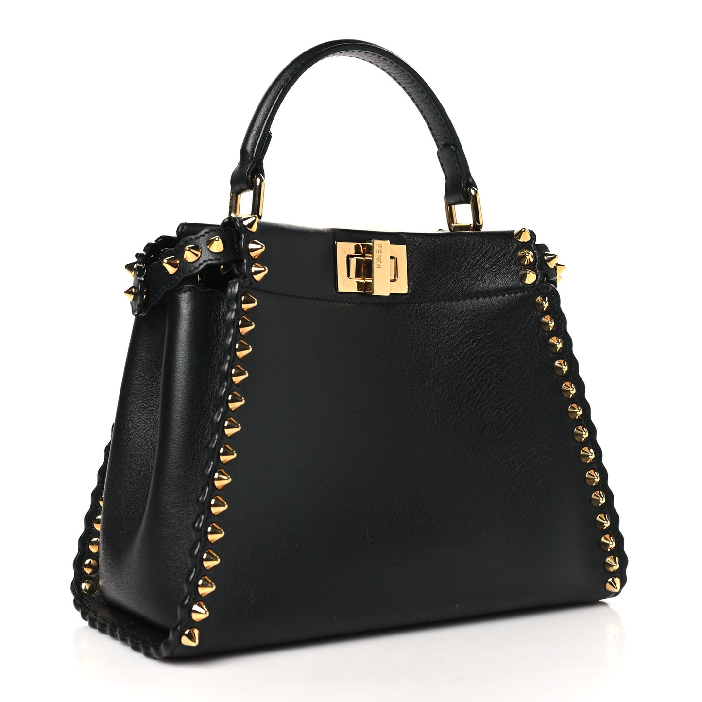 Vitello Seta Shiny Nappa Scalloped Studded Mini Peekaboo Iconic Satchel Black