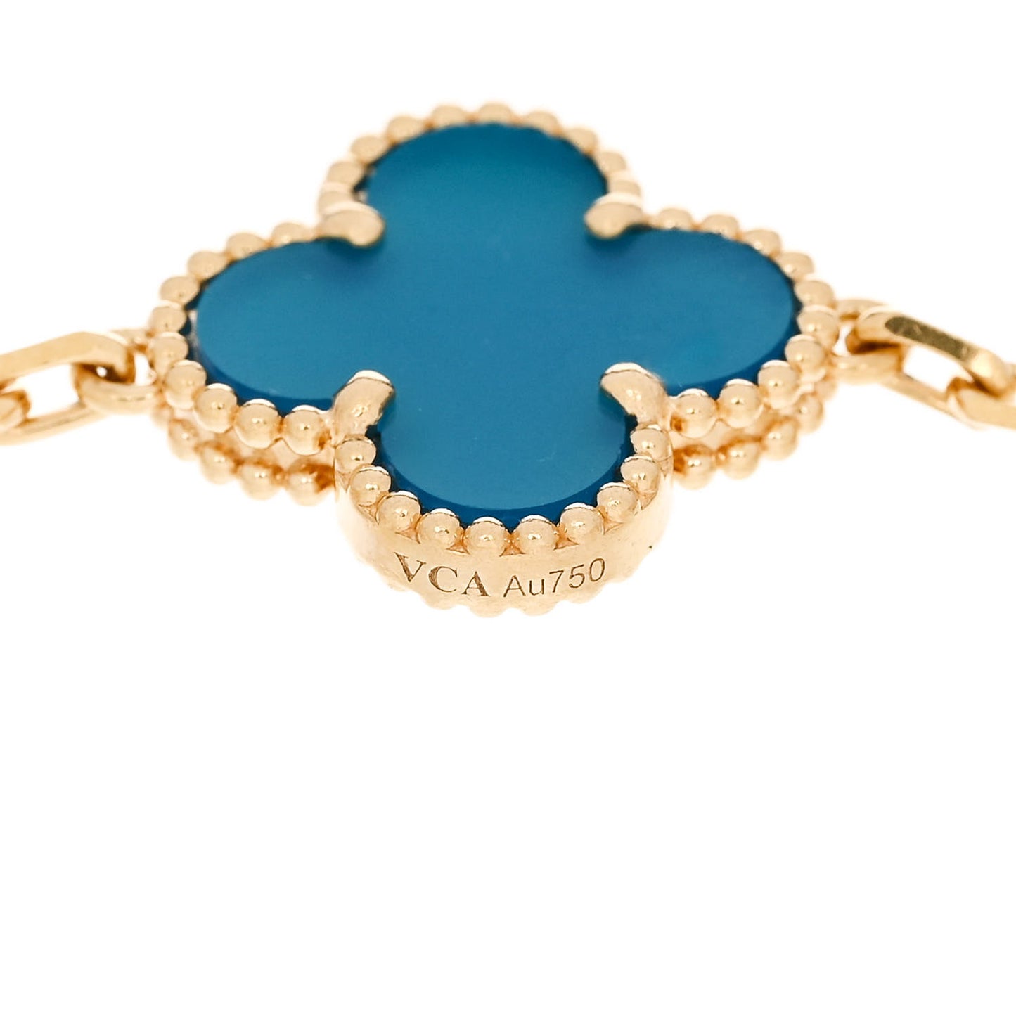 18K Yellow Gold Blue Agate 5 Motifs Vintage Alhambra Bracelet