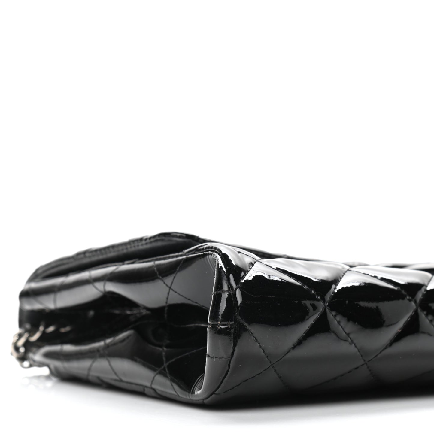 Patent Quilted Clutch with Chain Flap Black