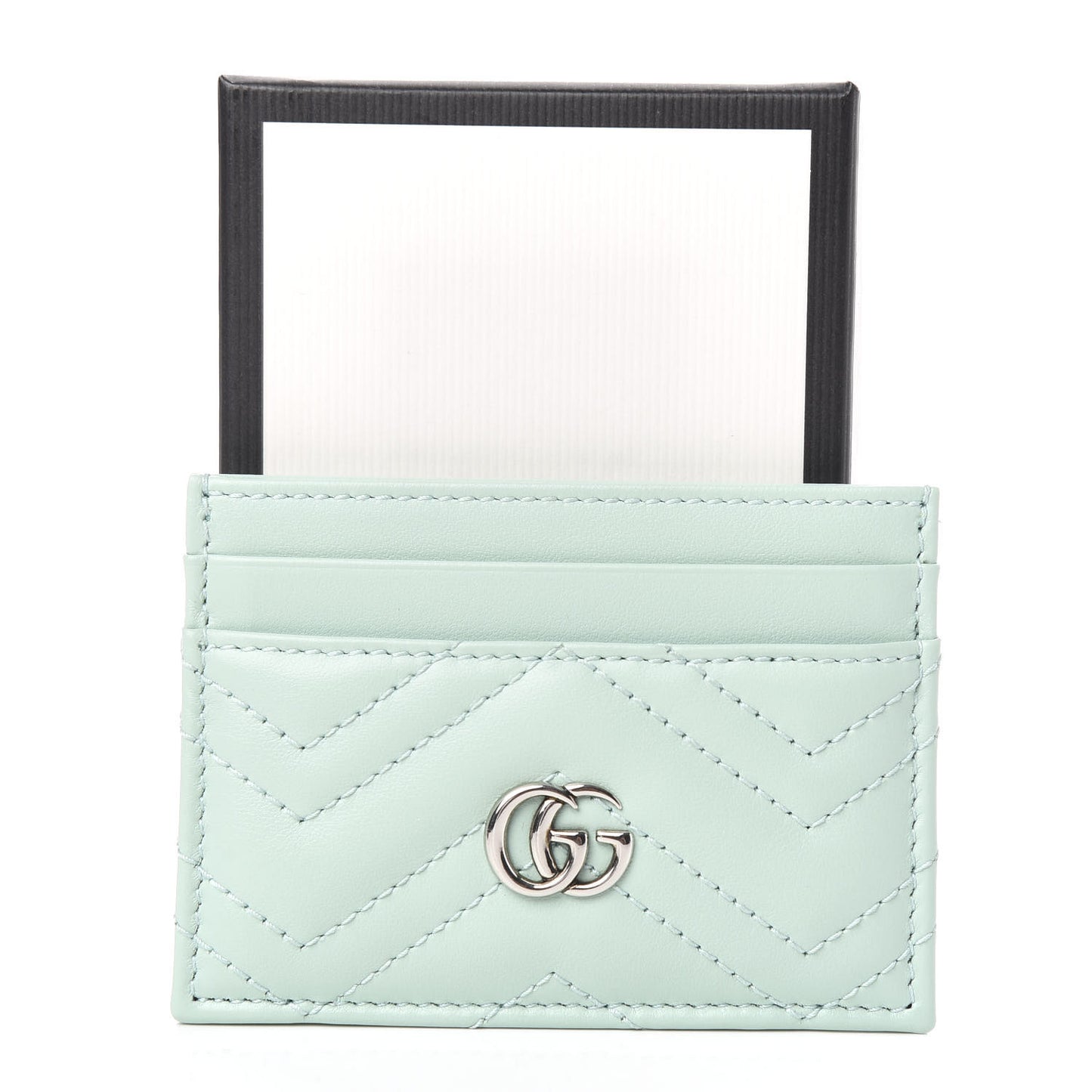 Calfskin Matelasse GG Marmont Card Holder Water Green