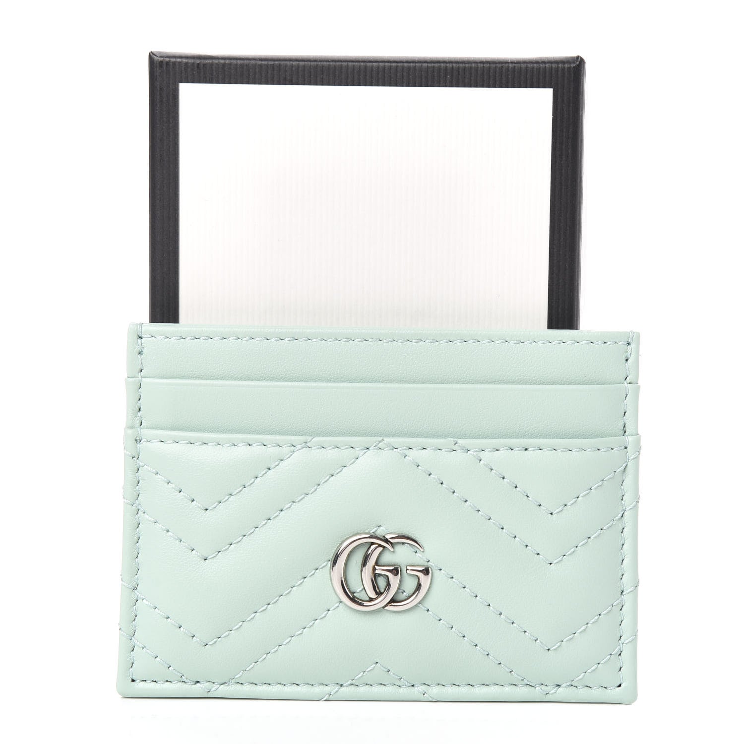 Gucci Calfskin Matelasse GG Marmont Card Holder Water Green 6 of 6