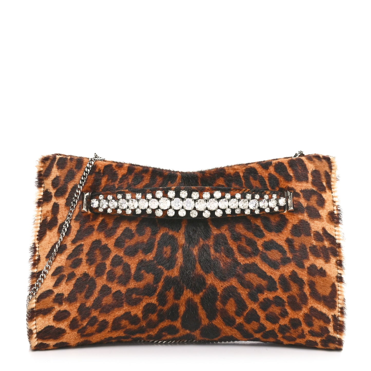 Pony Hair Crystal Venus Clutch Leopard