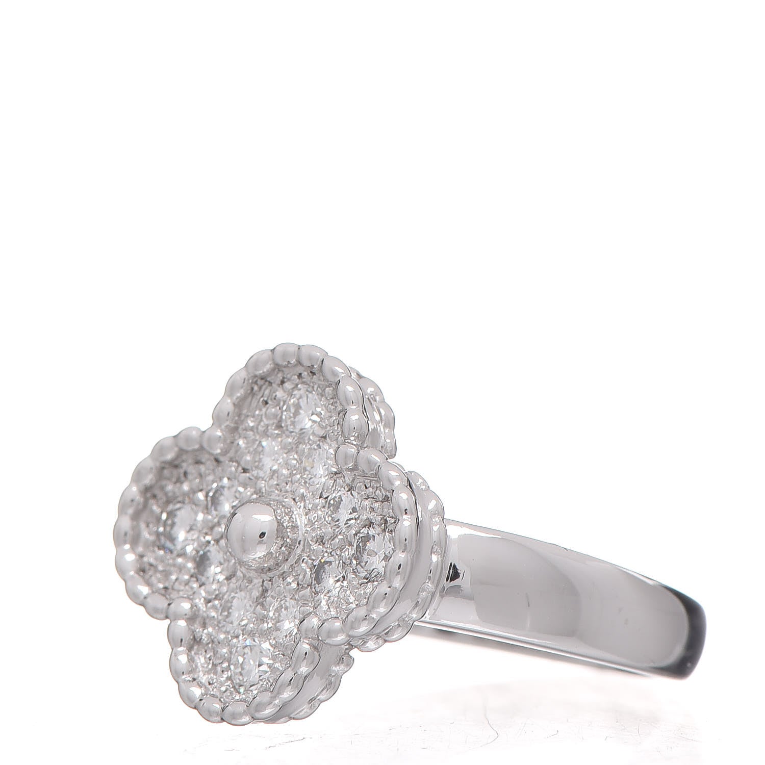 Van Cleef & Arpels 18K White Gold Diamond Vintage Alhambra Ring 48 4.5 3 of 6