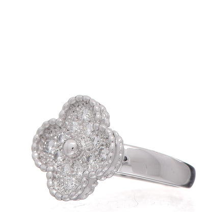 Van Cleef & Arpels 18K White Gold Diamond Vintage Alhambra Ring 48 4.5 3 of 6