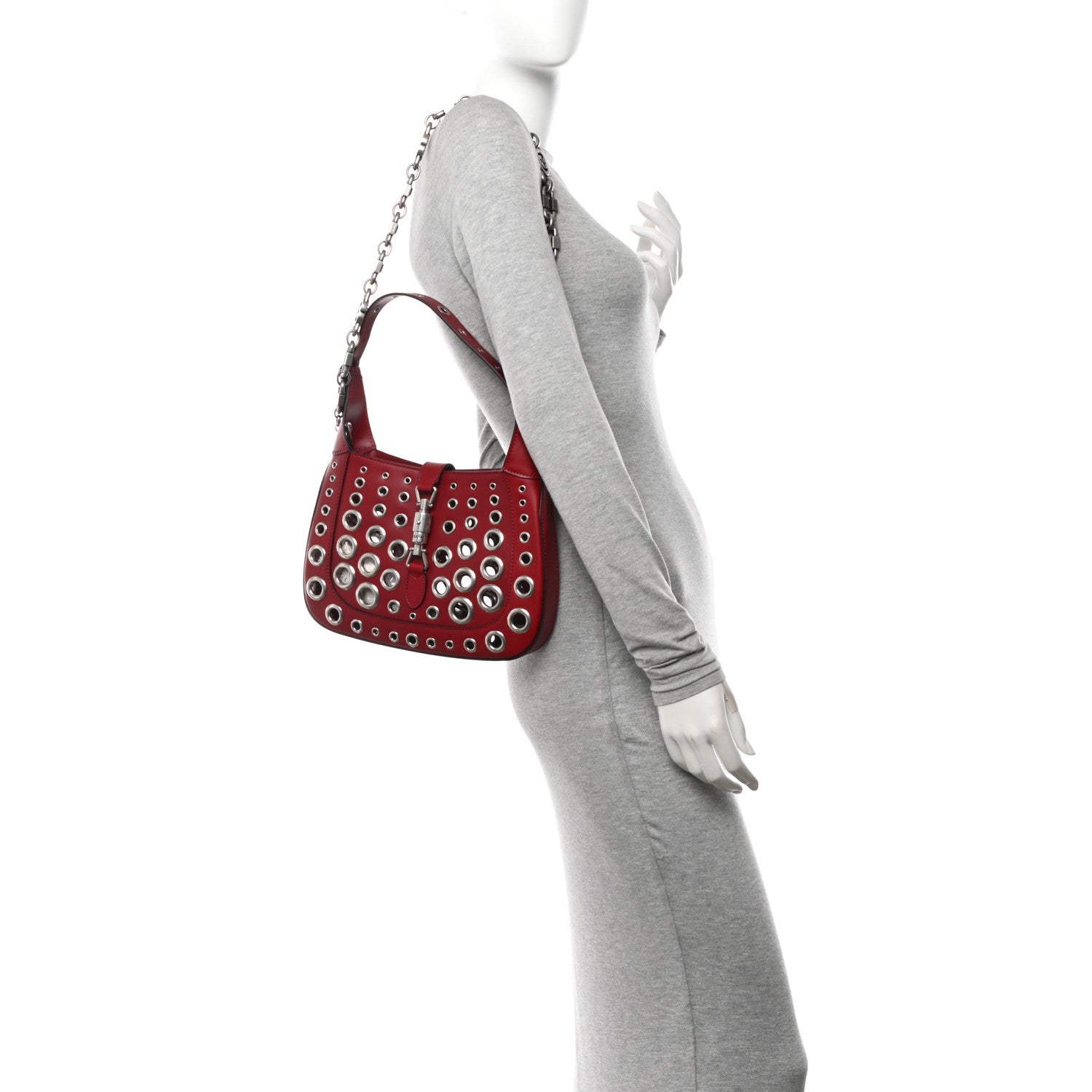 Gucci Calfskin Ha Ha Ha Jackie 1961 Eyelet Hobo Cherry Red 2 of 11