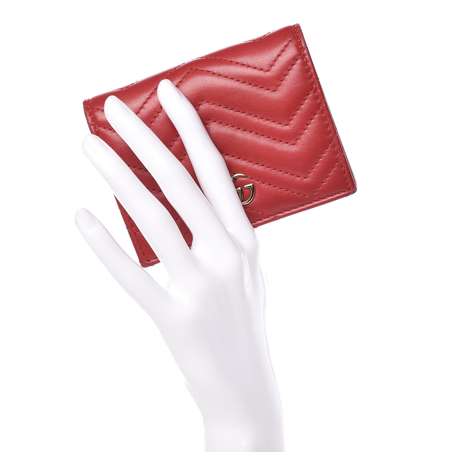 Calfskin Matelasse GG Marmont Card Case Hibiscus Red