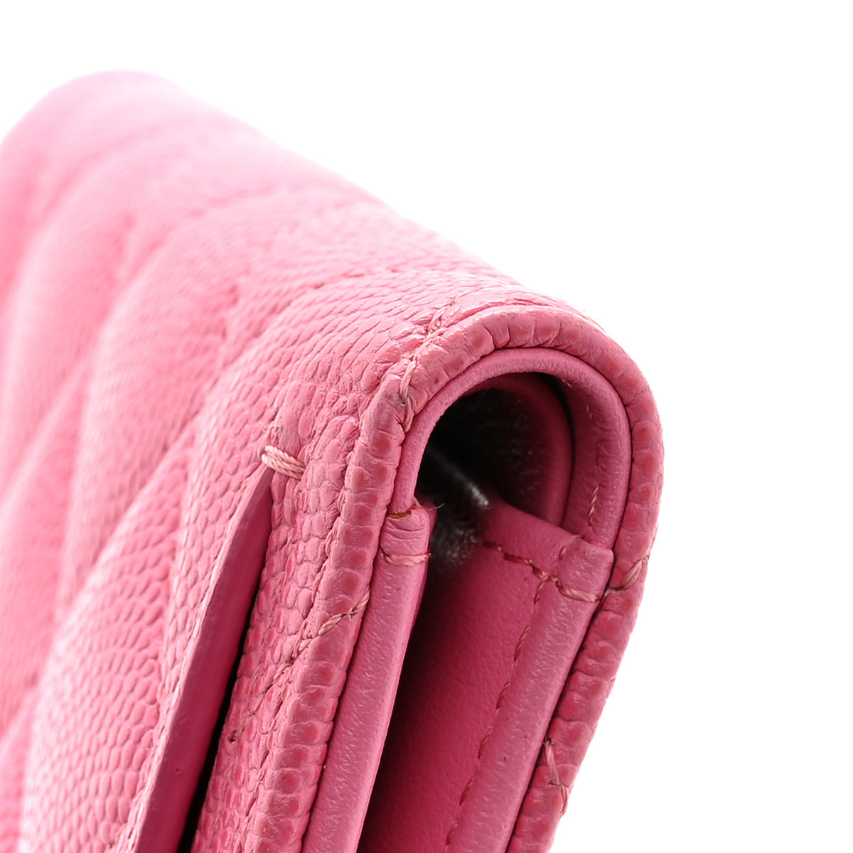 Caviar Quilted Compact Flap Wallet Pink