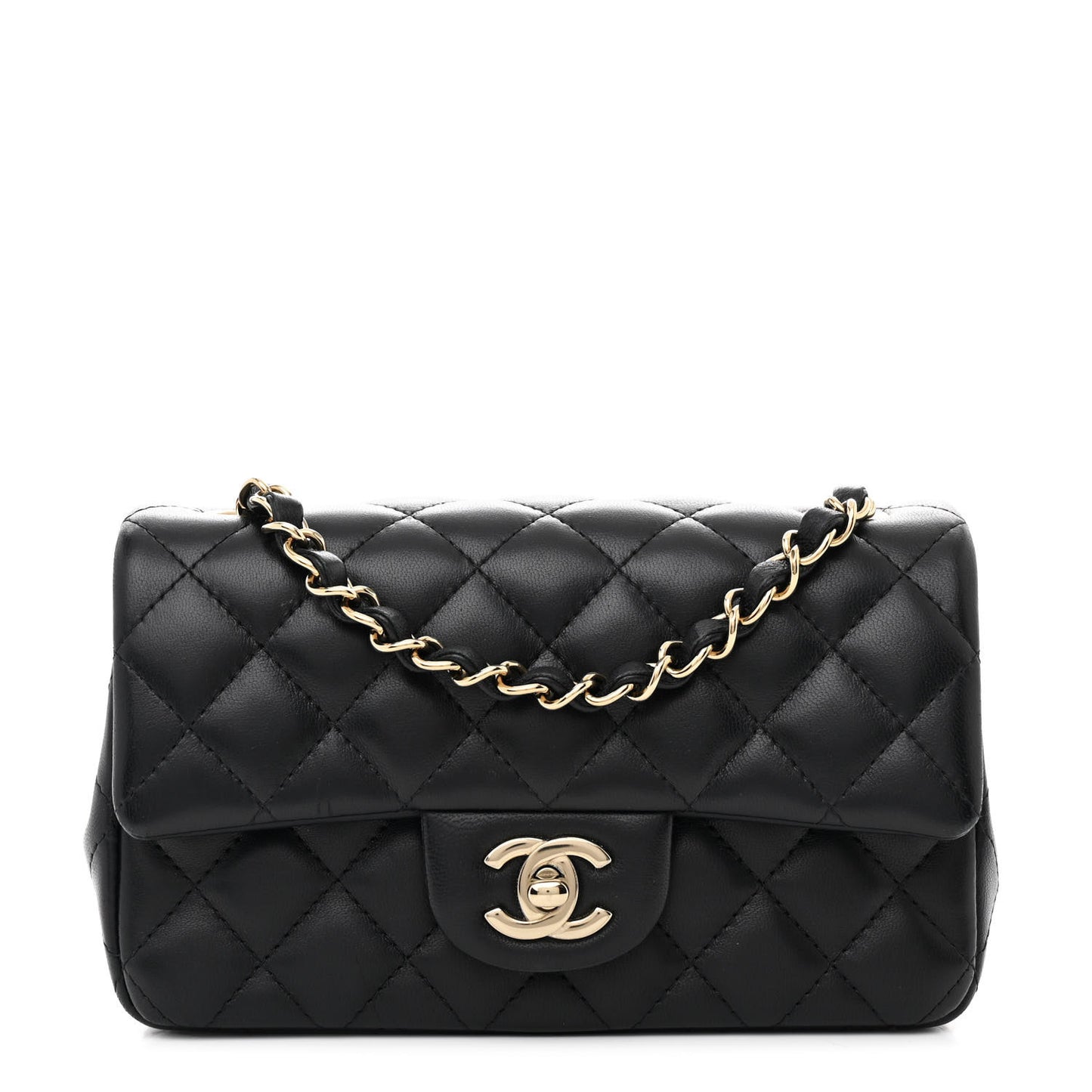 Lambskin Quilted Mini Rectangular Flap Black