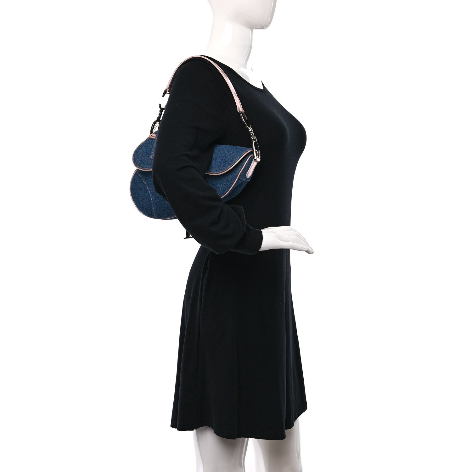 Christian Dior Patent Denim Jeans Saddle Bag Blue Pink 2 of 10