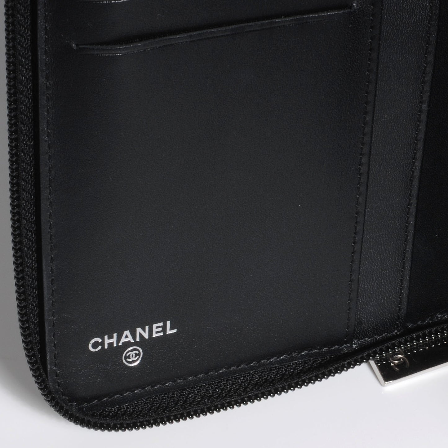 Caviar Large Zip CC Around Wallet Black