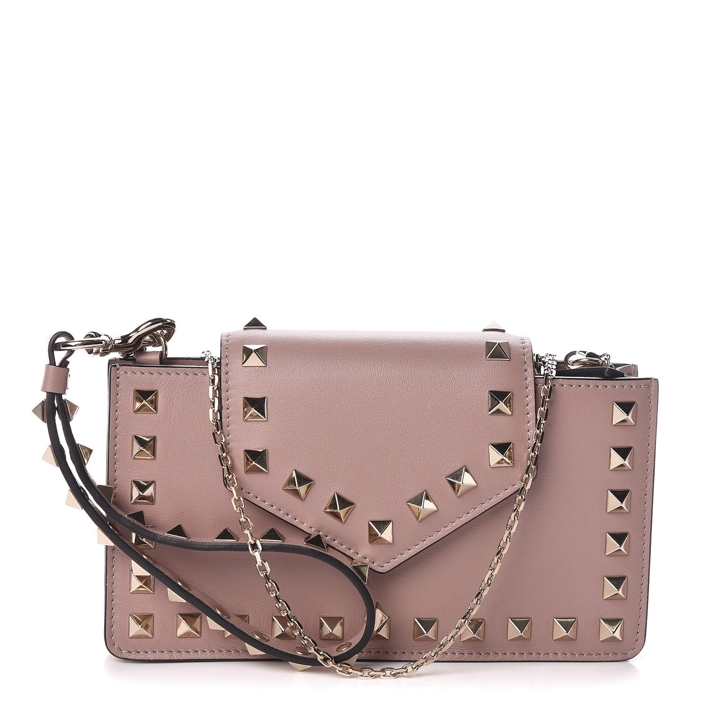 Calfskin Rockstud Phone Case With Chain Poudre