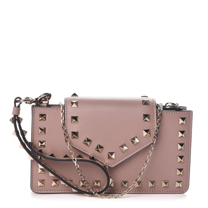 Valentino Garavani Calfskin Rockstud Phone Case With Chain Poudre 1 of 9