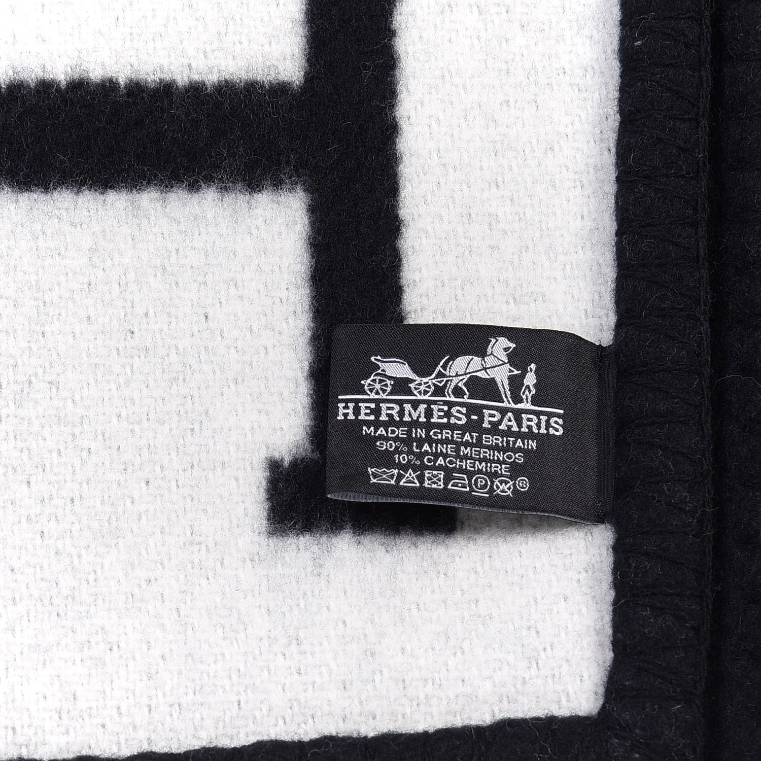 Hermes Wool Cashmere Avalon III Blanket Ecru Black 3 of 3