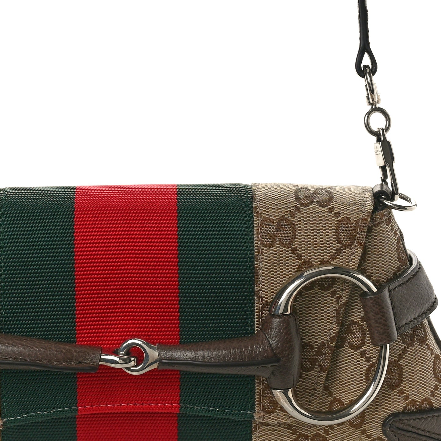 Monogram Textured Dollar Calfskin Heavy Grosgrain Web Small Maxi Horsebit Chain Shoulder Bag Beige Ebony New Acero